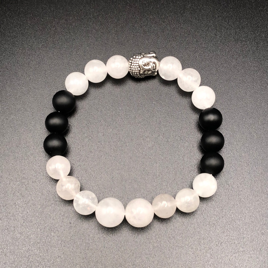 Onyx and White hot Jade Bracelet