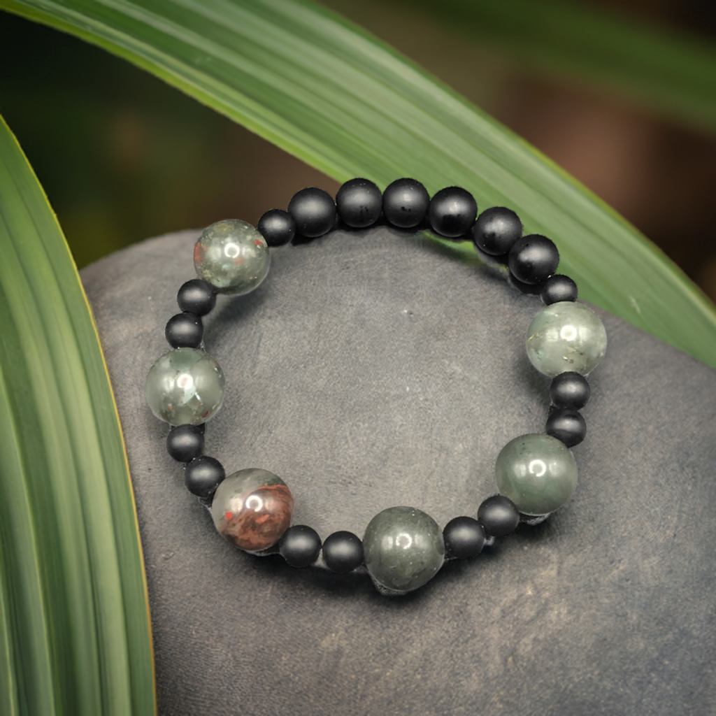 African Bloodstone x Matte Onyx bracelet