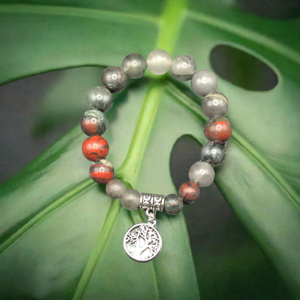 African Bloodstone x Tree of Life charm bracelet