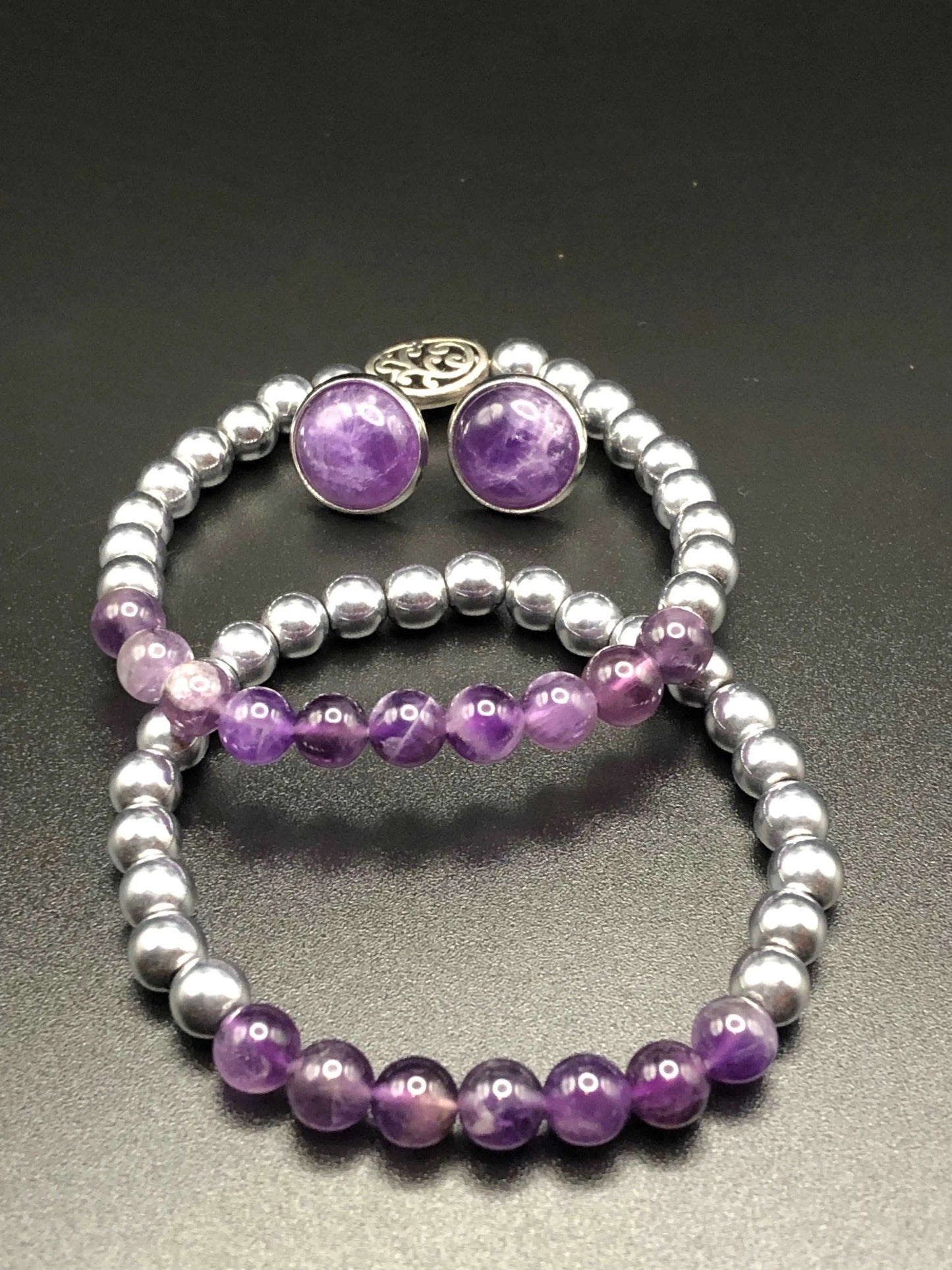 Amethyst x Hematite bracelet and earring set-Jewelry Sets-DopeAlchemy-DopeAlchemy.com