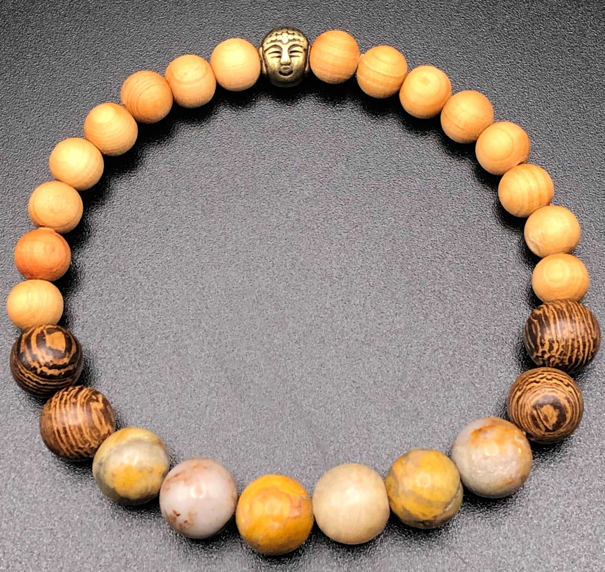 Brown Rhodonite x Wood x Bronze Bracelet-Bracelet-DopeAlchemy-DopeAlchemy.com