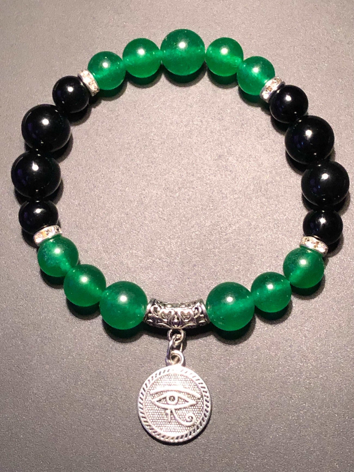 Green Jade x Third Eye x Onyx Charm Bracelet-Dope Alchemy Handcrafted-DopeAlchemy.com