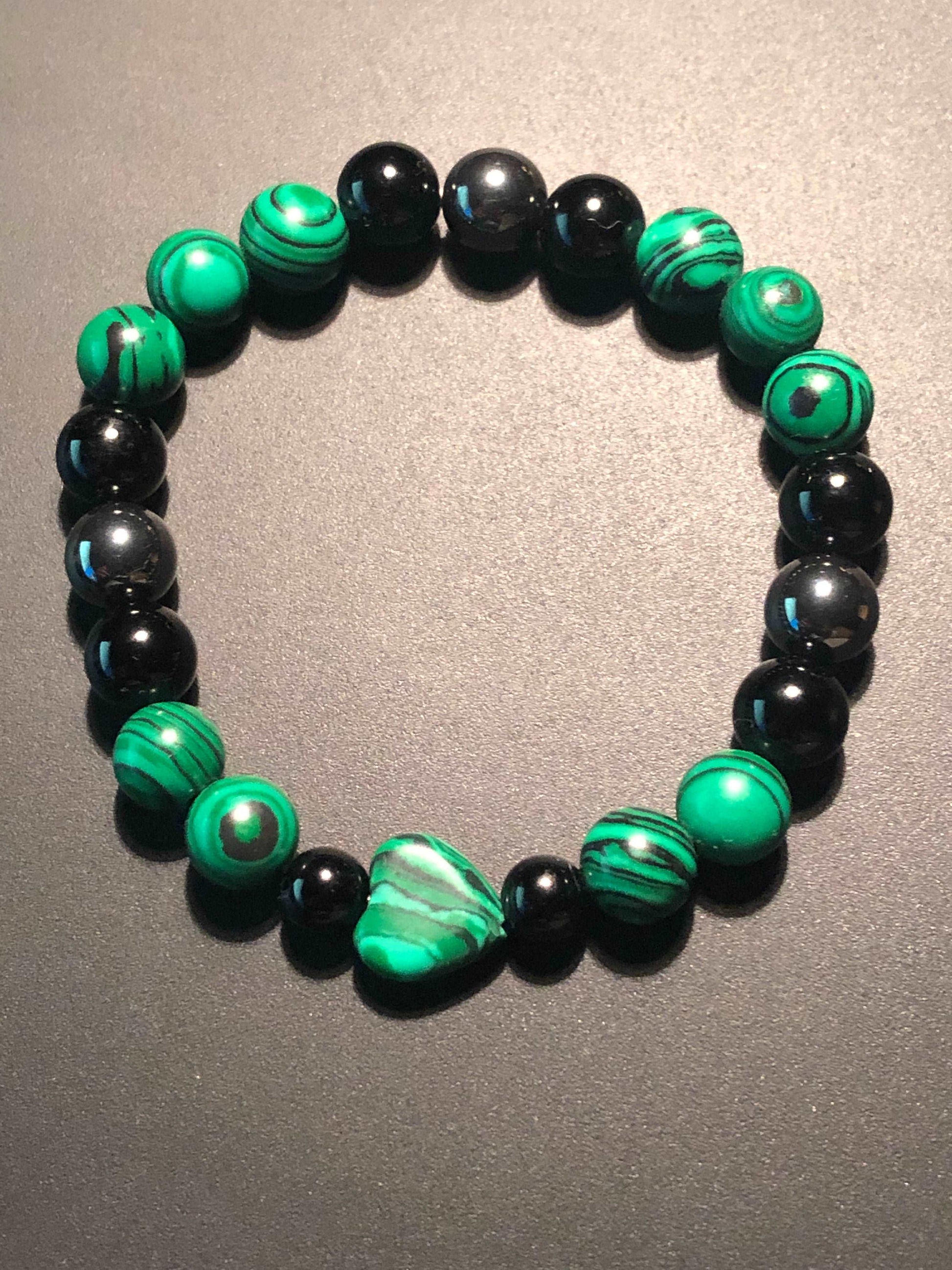 Heart shaped Malachite x Hematite x Onyx Bracelet-Bracelets-DopeAlchemy-DopeAlchemy.com