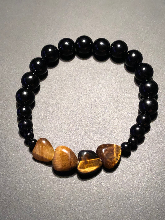 Tigers Eye x Onyx Heart Shaped Bracelet DopeAlchemy